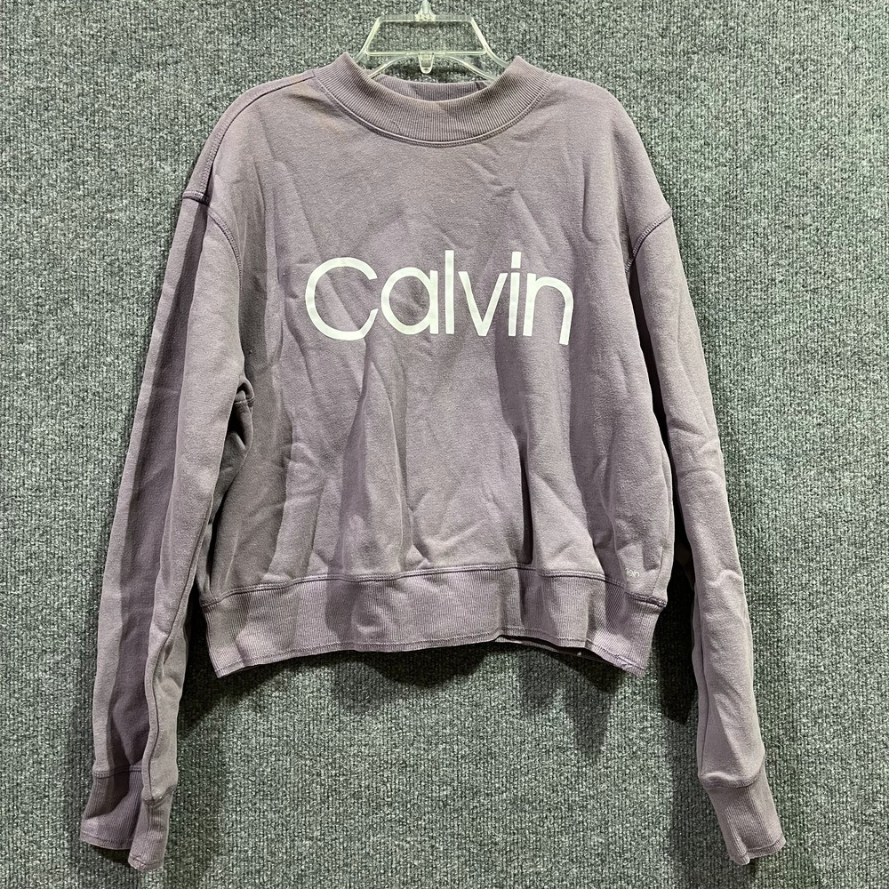 Calvin Klein Performance Sweatshirt Womens Large Purple Cotton Spellout Crewneck